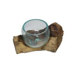 Świecznik szklany w drewnie Hand Made